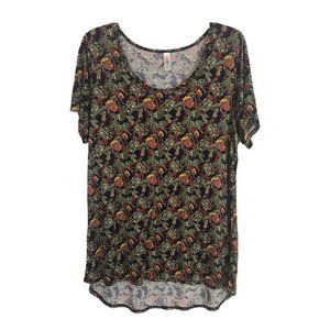 LuLaRoe Womens Shirt Size XL Blue Red Floral Short Sleeve Casual Blouse Soft